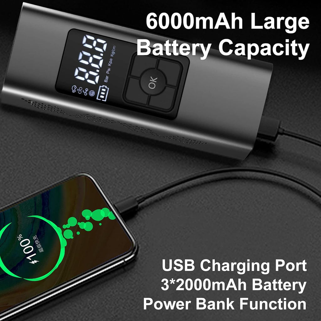 Portable Air Compressor Tire Inflator 6000mAh 150 PSI with Power Bank LED Light P951706