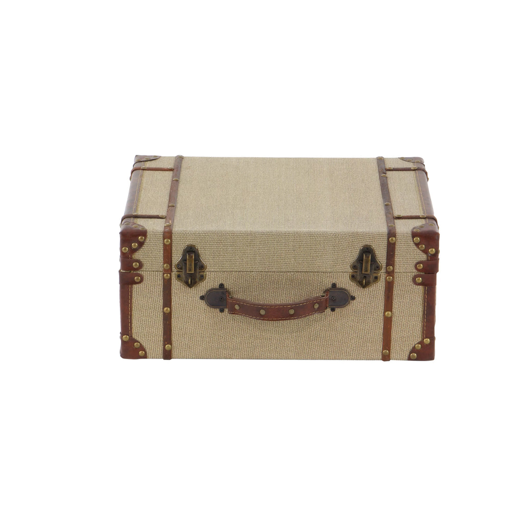 Beige Wooden Nesting Upholstered Trunk 2-Pieces Q396