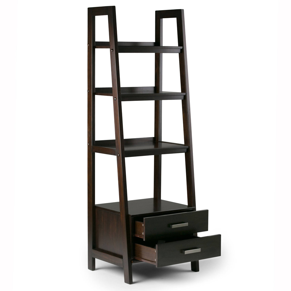 Solid Wood Ladder Shelf with Storage Distressed Gray Z859474
