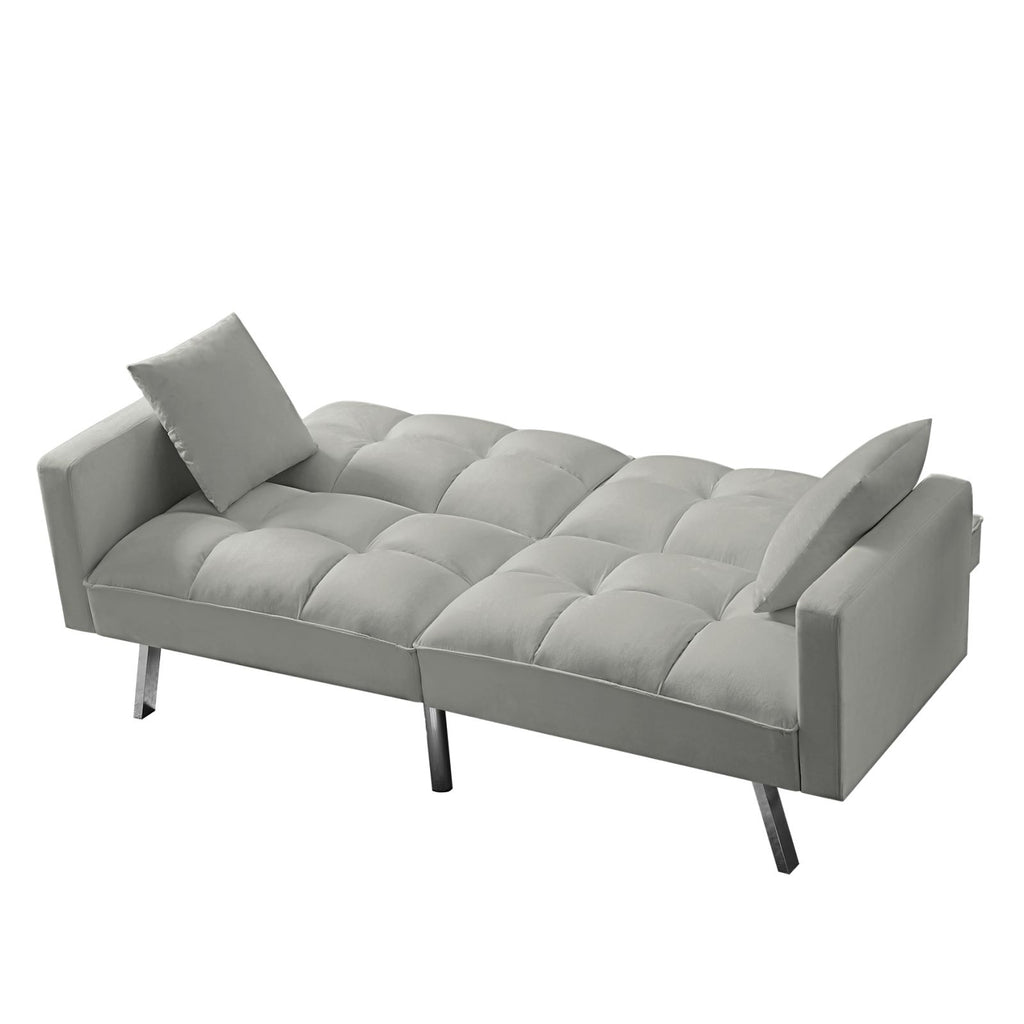 74 Inch Velvet Tufted Futon Sofa Bed with Metal Legs Y164848