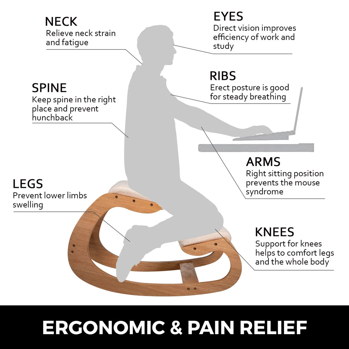 Ergonomic Kneeling Chair Wooden Stool O8742