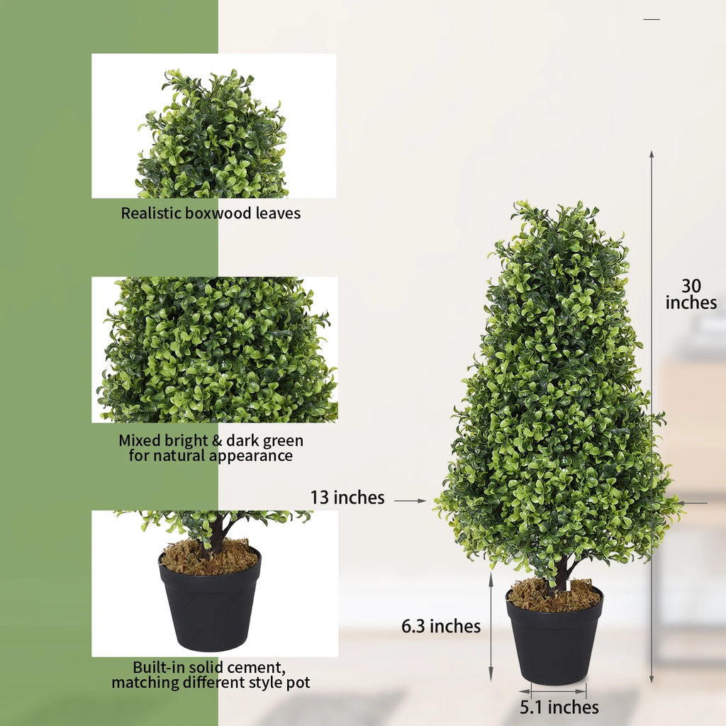 Artificial Topiary Trees 2 Pack 30 Inch Faux Boxwood I4867