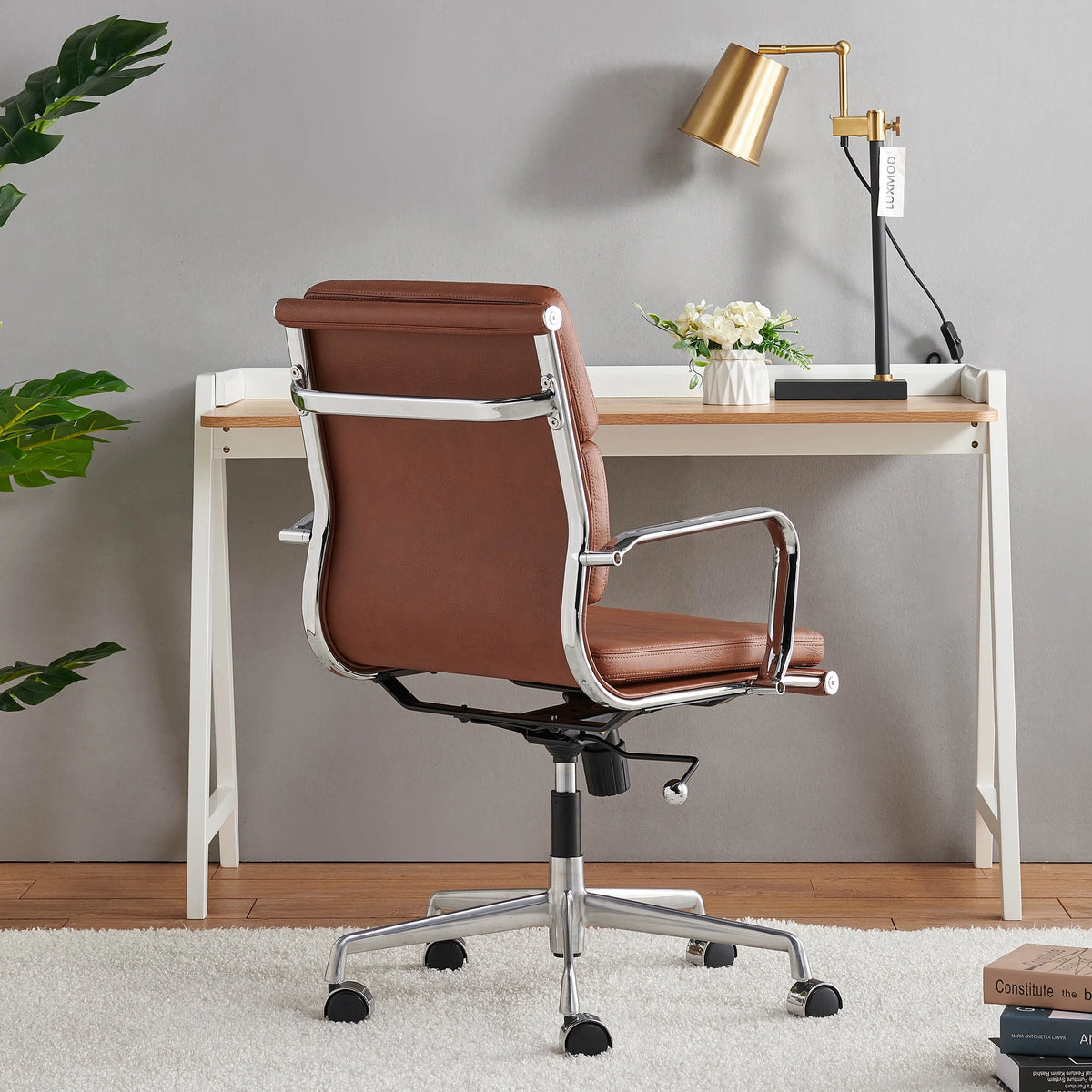 Brown Leather Adjustable Swivel Office Chair Y16522