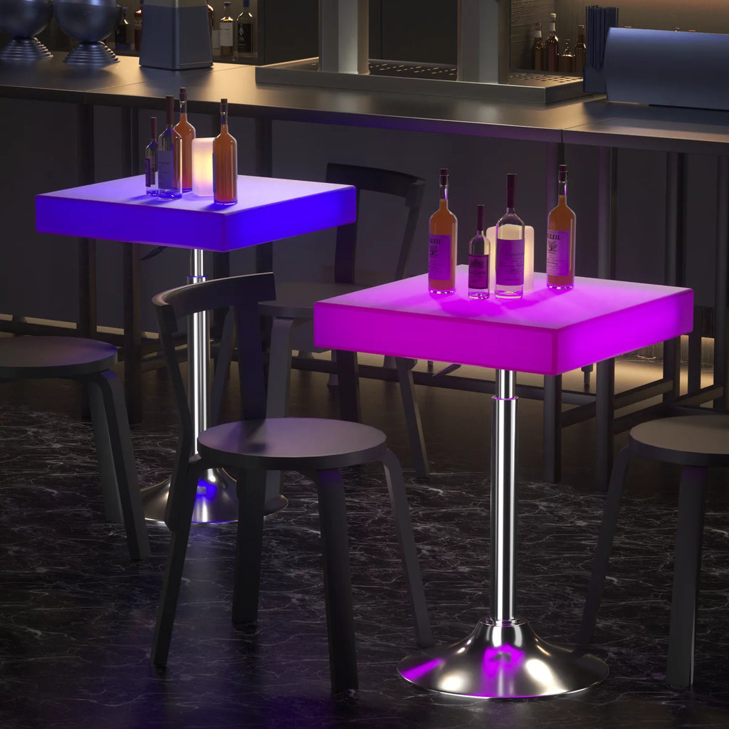 Set of 3 LED Light Up Square Bar Table + Stools V827238