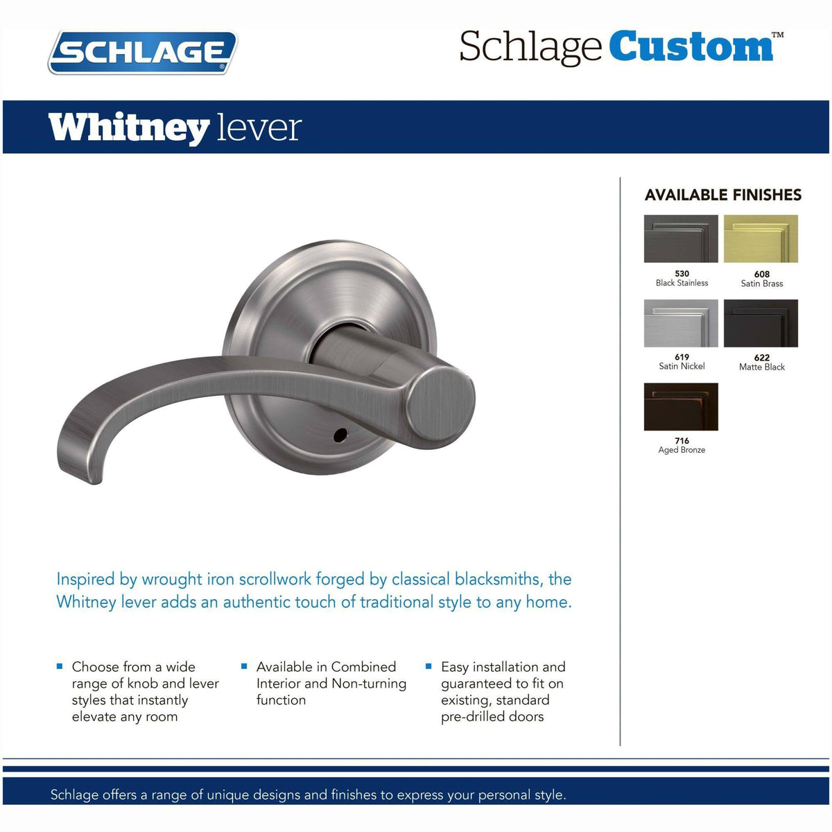 Black Non-Turning Lever with Camelot Trim J25000