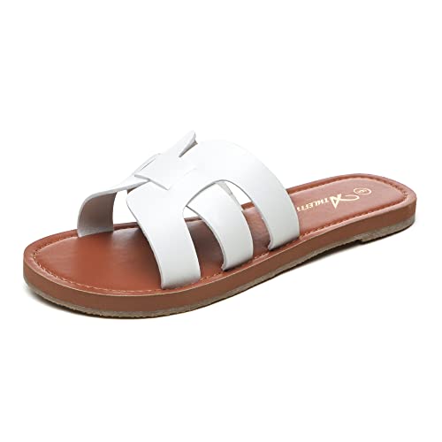 Women's Leather Slip On Flat Sandals Q72164