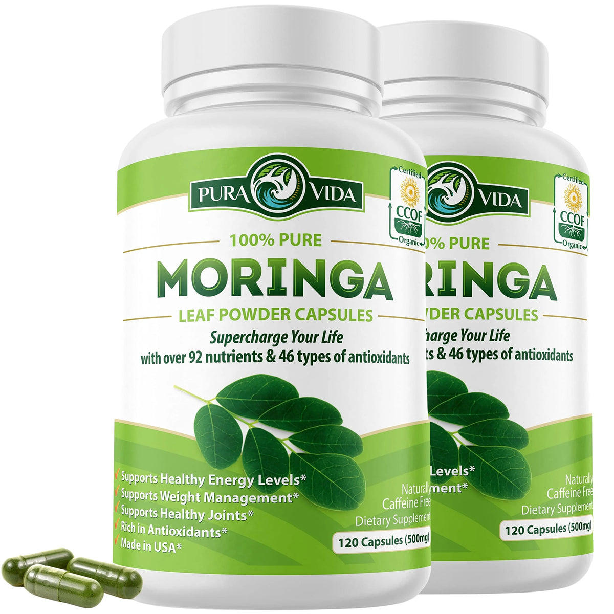 Organic Moringa 500mg Capsules 120ct Pack of 2 Z4566
