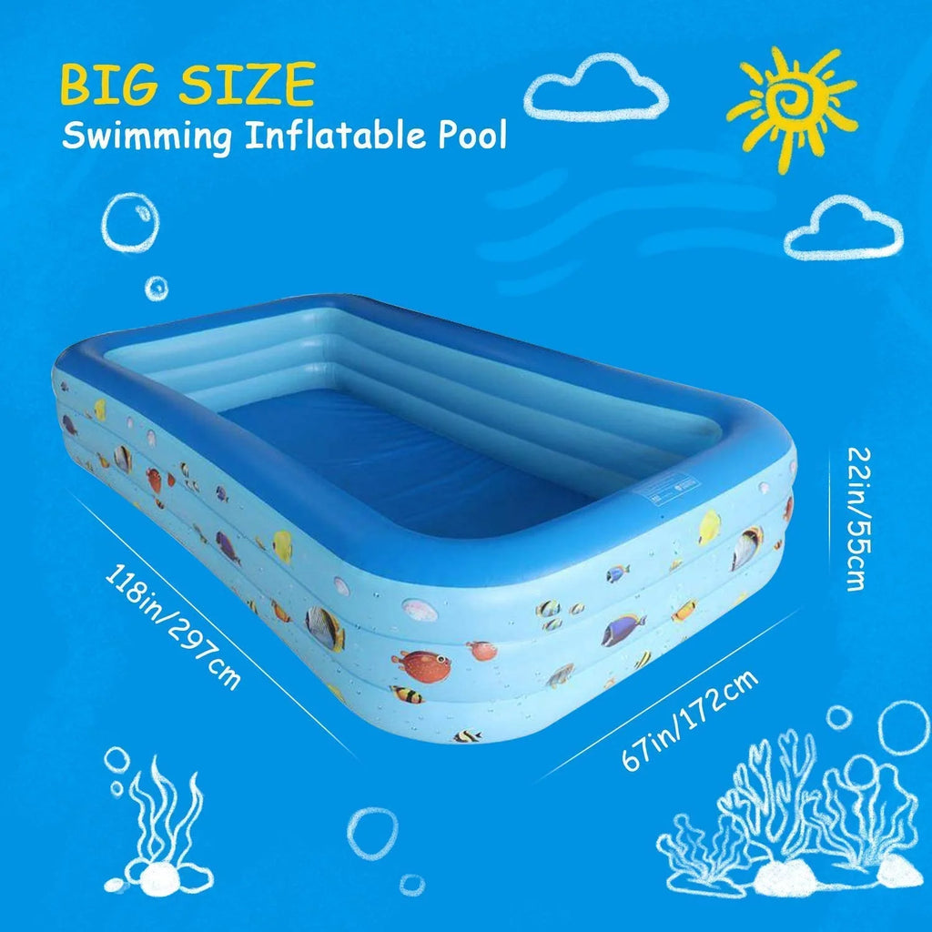 Inflatable Pool, Thickened Kiddie Pool, BPA-Free, 6.9 x 5 x 1.8 ft, Blue C852856