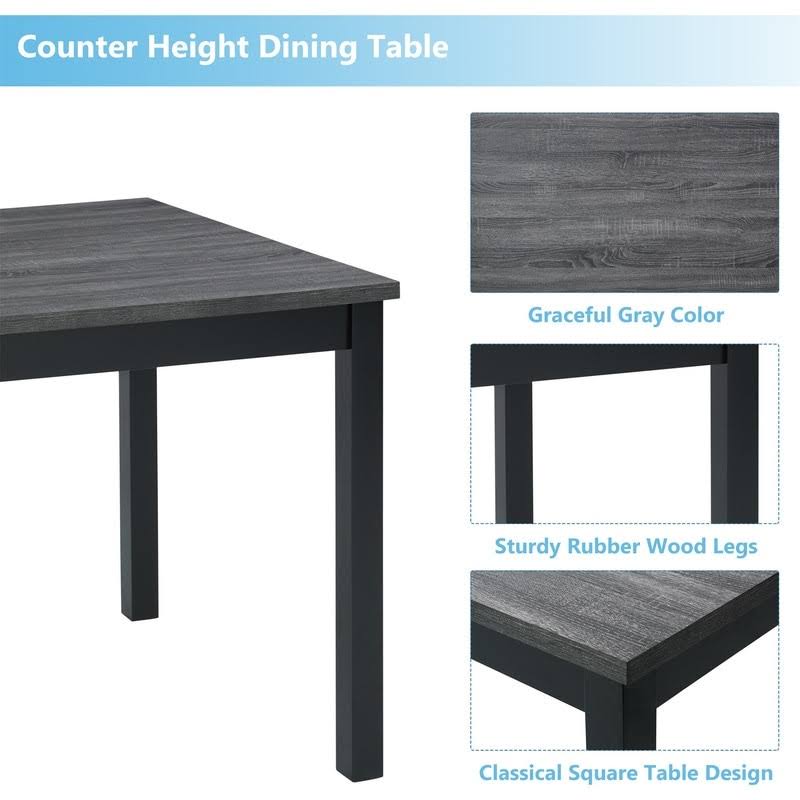 5-Piece Dining Set Wood Square Table and Chairs Stools Grey A834400