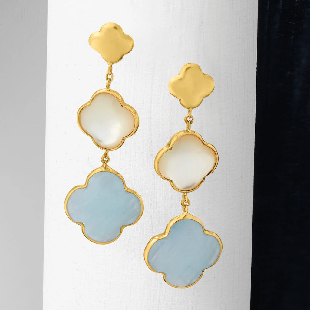 Aquamarine Clover Drop Earrings in 14kt Yellow Gold U40102
