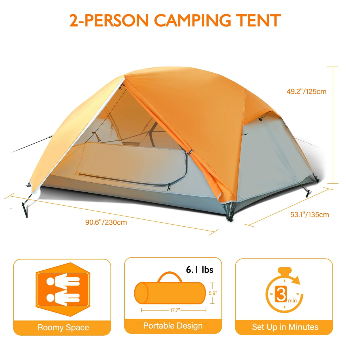 2-3 Person Waterproof Pop Up Camping Tent with Sun Shade H792394