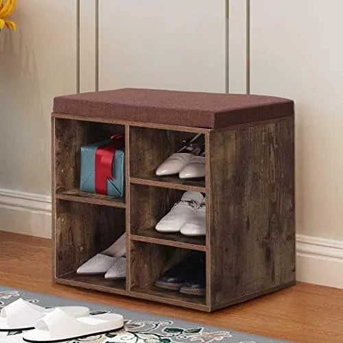 Shoe Storage Bench with Seating Cushion and Adjustable Shelves I265040