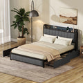 Dark Grey Queen Upholstered Bed Frame with 4 Storage Drawers A76007