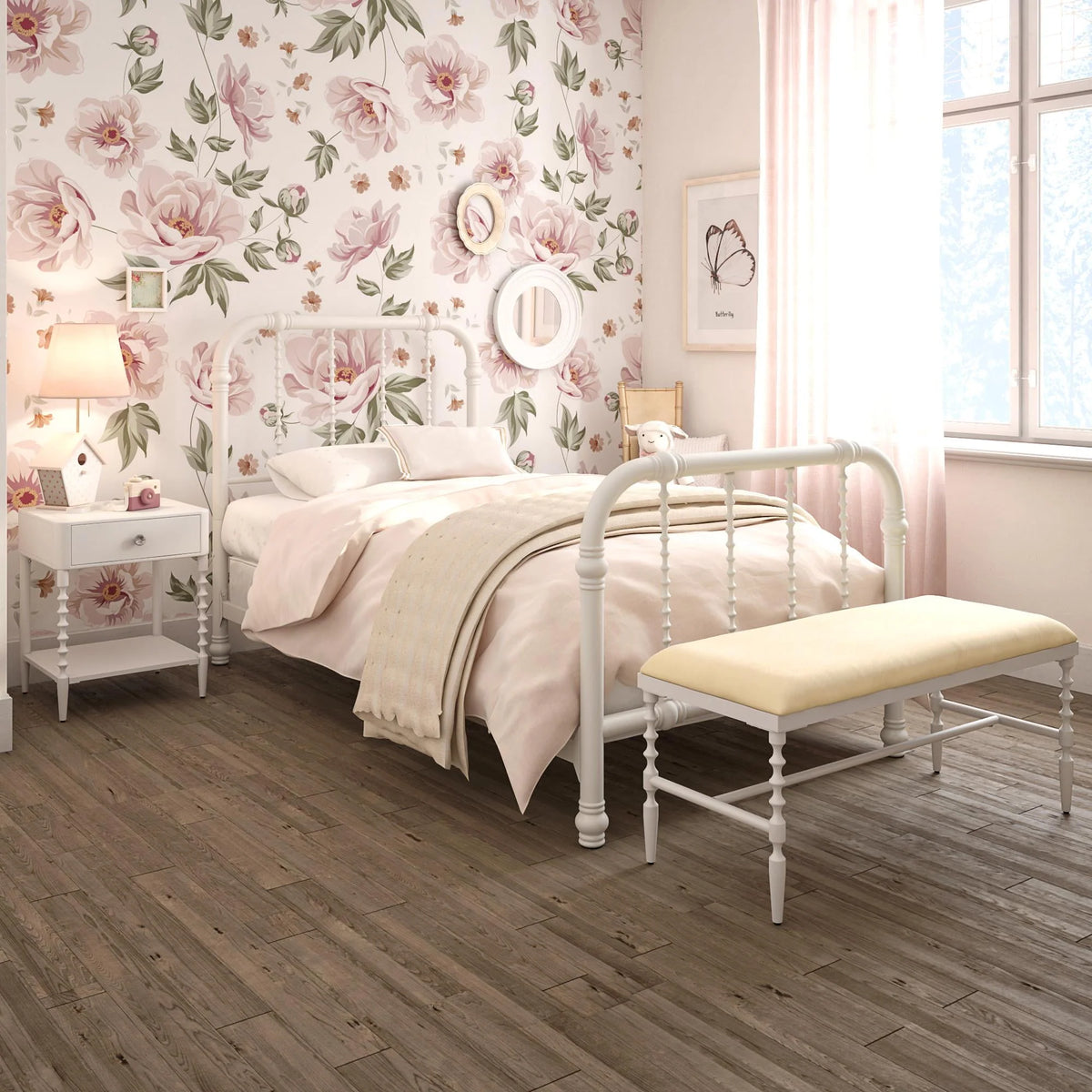 White Twin Metal Bed Frame with Headboard N236