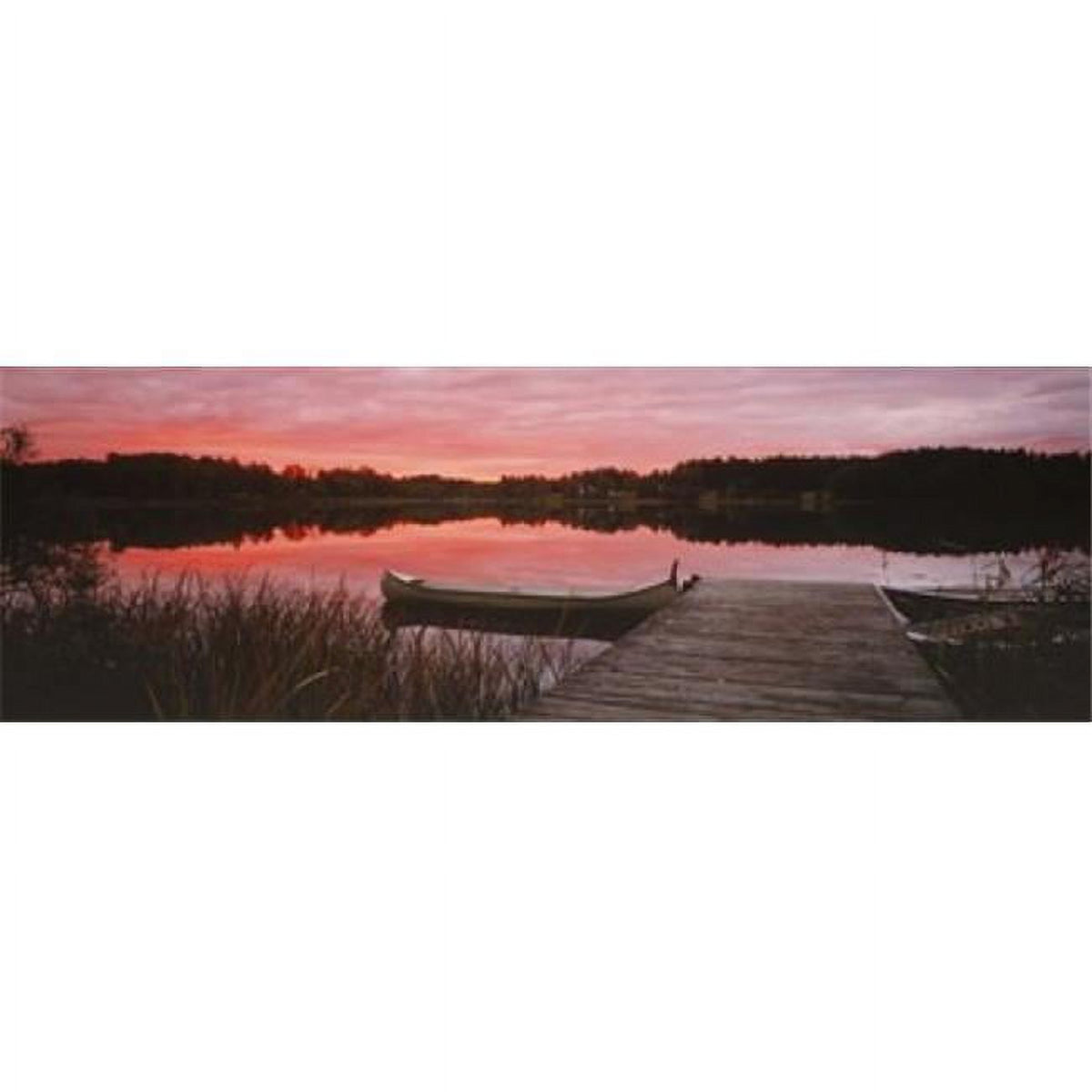Canoe tied to dock on a small lake at sunset Sweden Poster Print - 36 x 12 Z80847