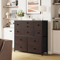 11 Fabric Drawers Dresser Chest of Drawers Faux Leather Rustic Brown Wood Top C9538