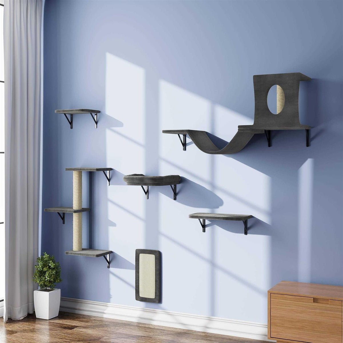 6 Pcs Wall-Mounted Cat Shelves L778645