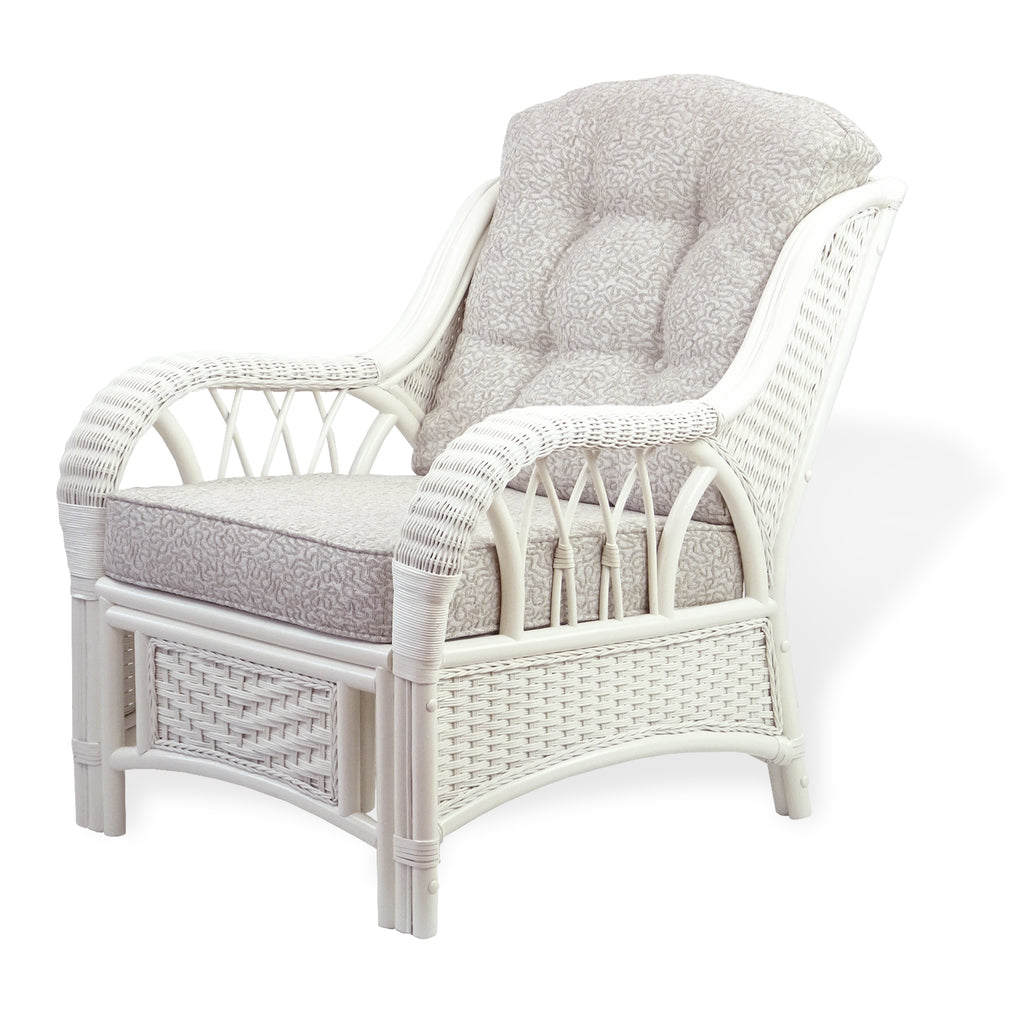 Rattan Wicker Living Room Set 4 Pieces: 2 Lounge Chair ThreeSeater/Sofa Coffee Table White Color with Cushion A20505
