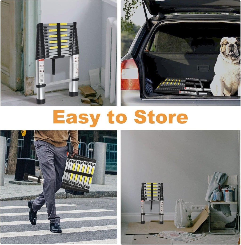 Telescoping Extension Ladder 14.5 FT, Folding Aluminum Ladder, 330 LB Capacity B289