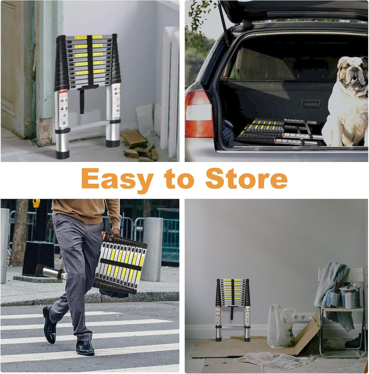 Telescoping Extension Ladder 14.5 FT, Folding Aluminum Ladder, 330 LB Capacity B289