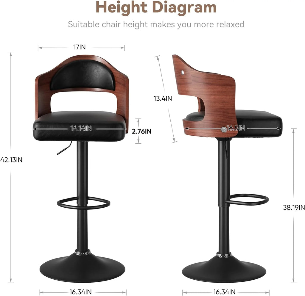 Wooden PU Leather Bar Chairs Set of 2 with Back & Footrest C814