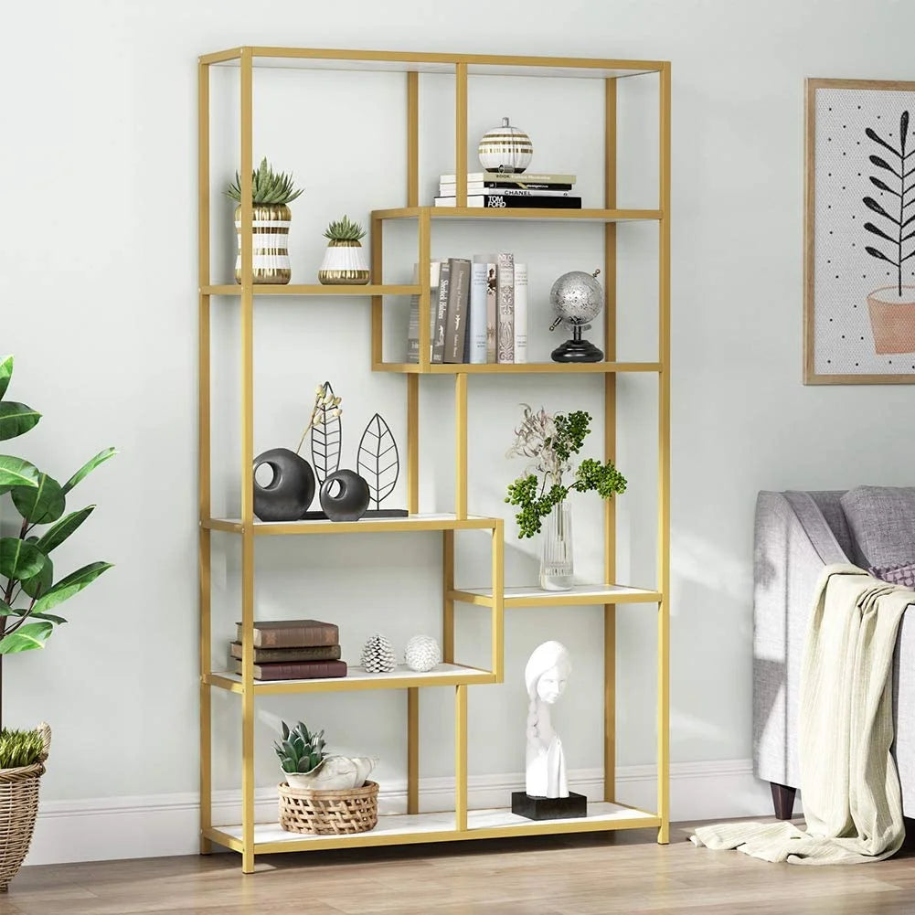 Gold 8 Shelves Etagere Bookcase V284160