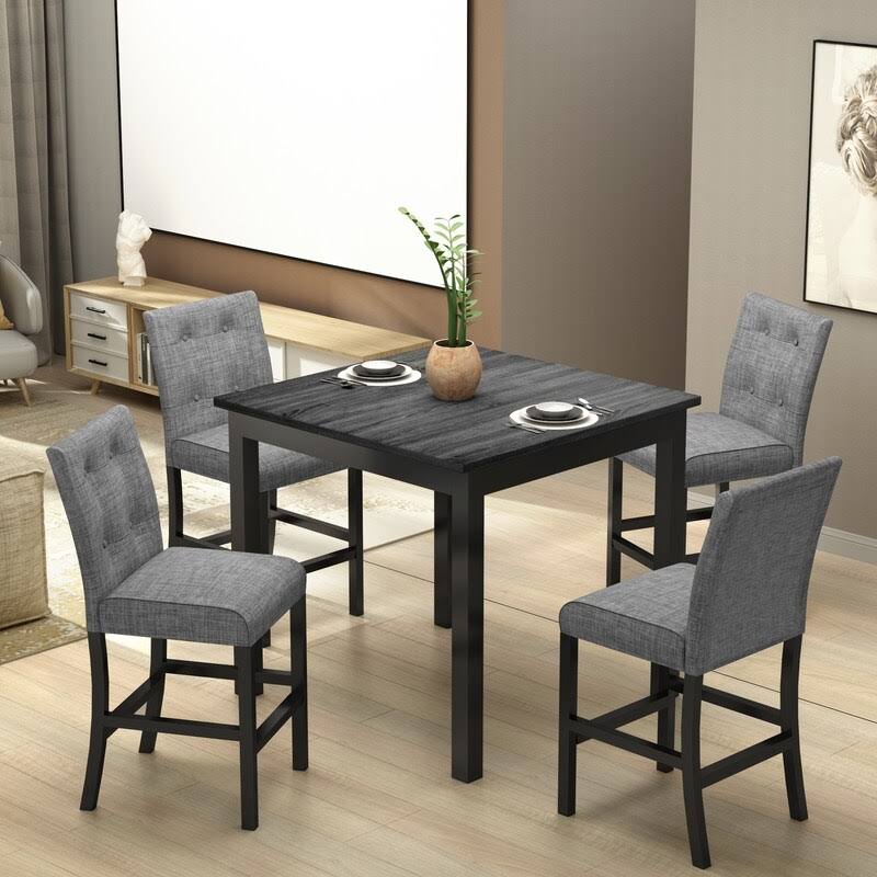 5-Piece Dining Set Wood Square Table and Chairs Stools Grey A834400