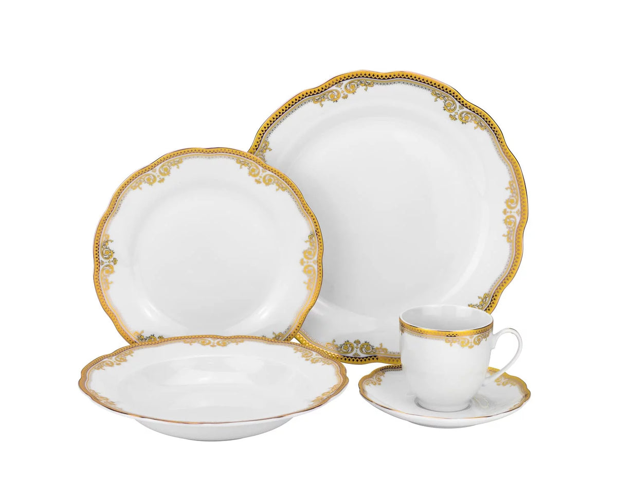 57 Piece Porcelain Dinnerware Set with Scalloped Edges Z80215