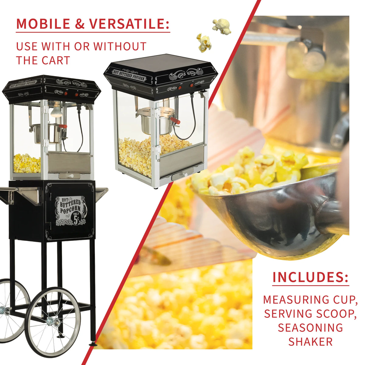 Black/Silver 4oz Popcorn Machine with Cart V237