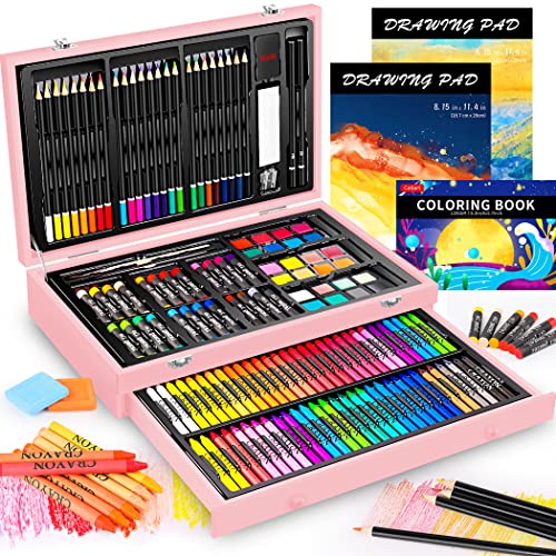 153-Pack Art Set in Wooden Case with 2 A4 Sketch Pads N5358