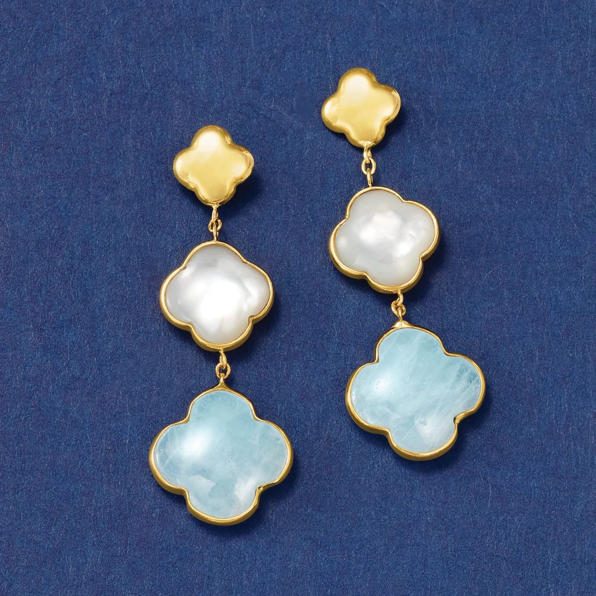 Aquamarine Clover Drop Earrings in 14kt Yellow Gold U40102