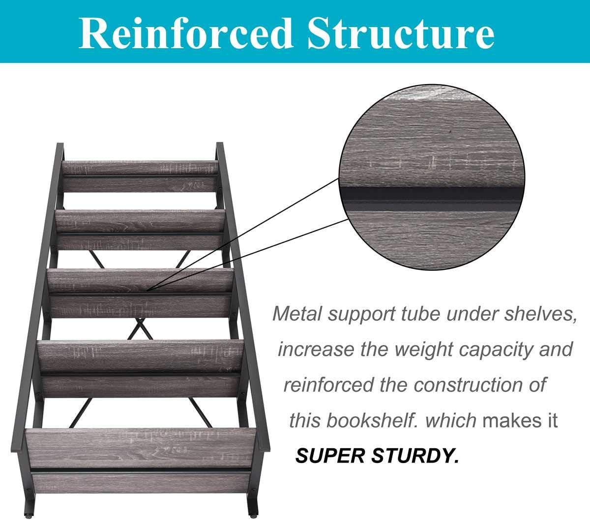 Industrial 5 Tier Ladder Bookshelf (Dark Gray Oak) J53398