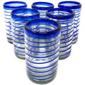 Hand Blown Drinking Glasses Set of 6 Blue Spiral 14 oz W5883