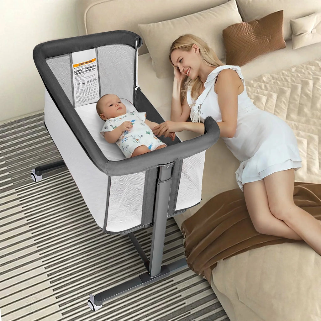 Baby Bassinet with Wheels Adjustable Bedside Sleeper Grey N835783
