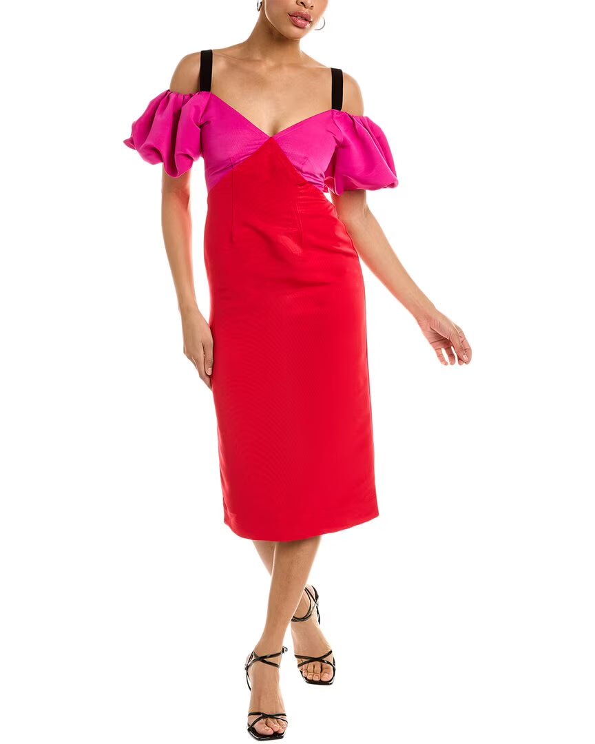 Red Off-The-Shoulder Midi Dress O193