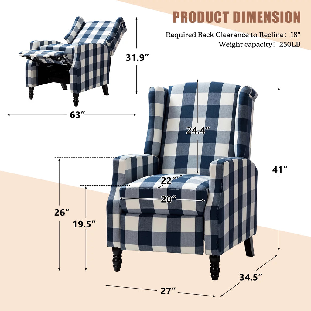 Set of 2 Plaid Fabric Recliners R3109