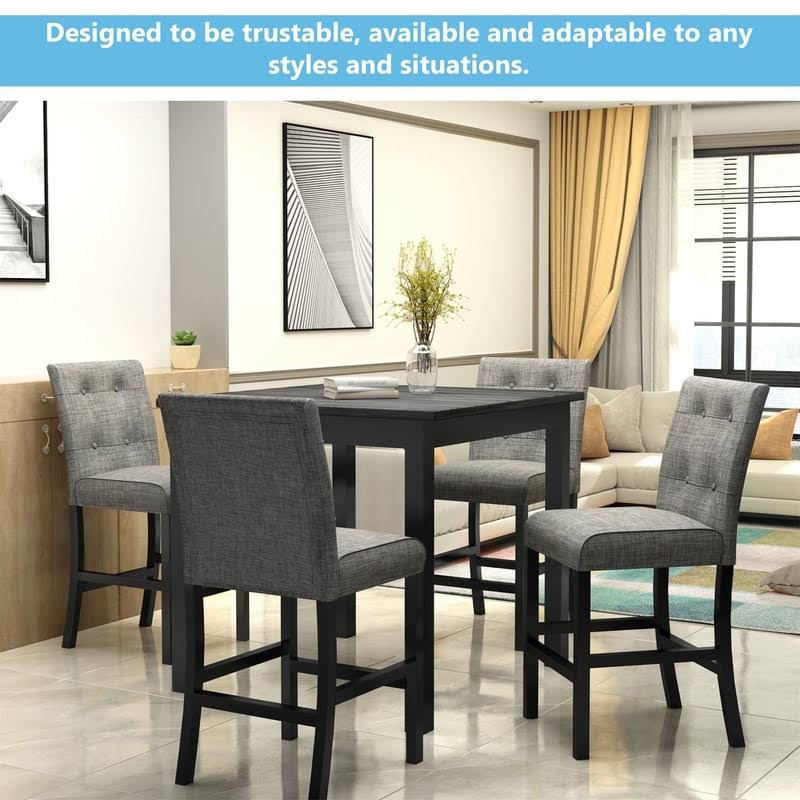 5-Piece Dining Set Wood Square Table and Chairs Stools Grey A834400