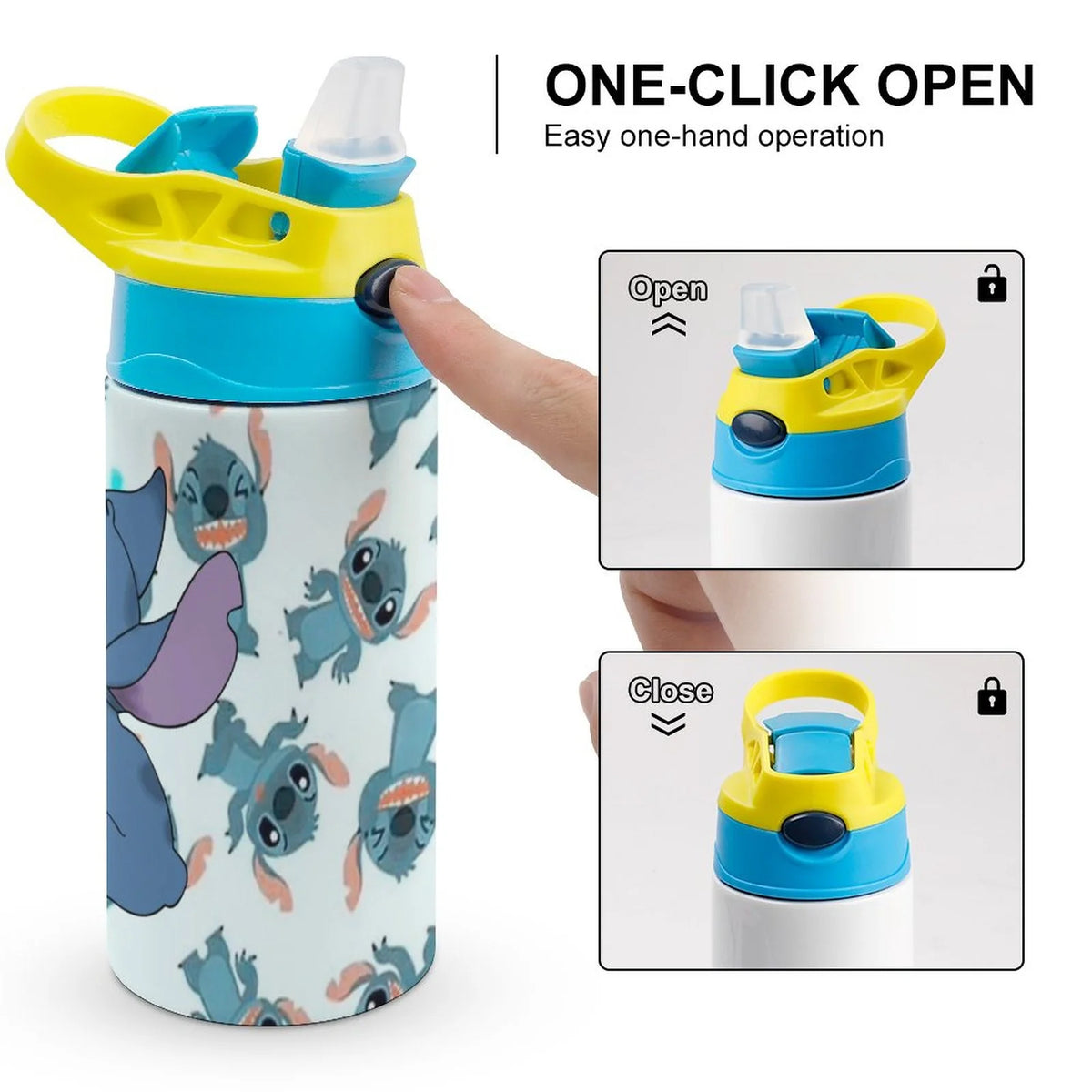 Blue-Stitch-Kawaii Children's Water Bottle Vacuum Insulated Stainless Steel Cup With Straw D5491