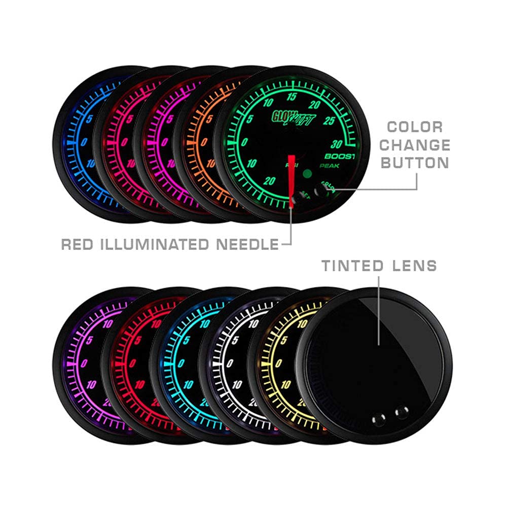 10 Color 10,000 RPM Tachometer Gauge Black Dial Tinted Lens 2-1/16" 52mm Pack of 2 W315950