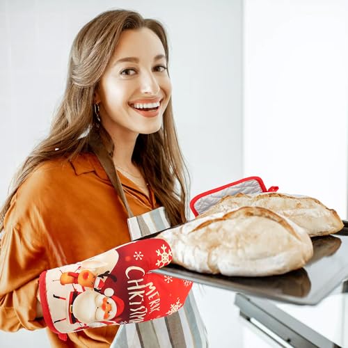 Christmas Oven Mitts and Potholders Set, 4 PCS Heat Resistant Non-Slip W11078