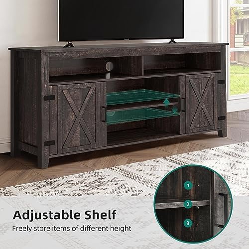 Farmhouse Barn Door TV Stand for 65 Inch TV Dark Rustic Oak W53190