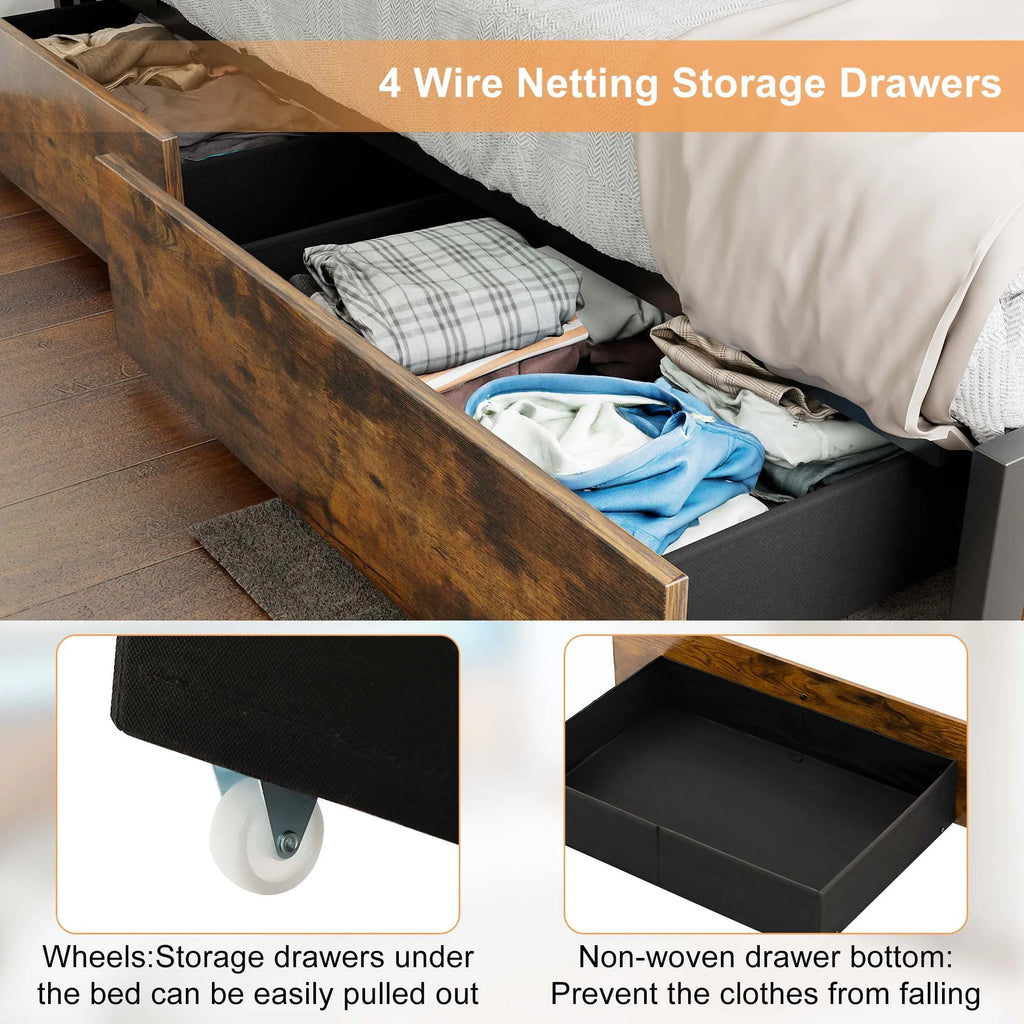 Full LED Bed Frame with Storage Headboard 4 Drawers K66433