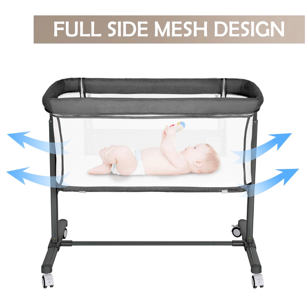 Baby Bassinet with Wheels Adjustable Bedside Sleeper Grey N835783