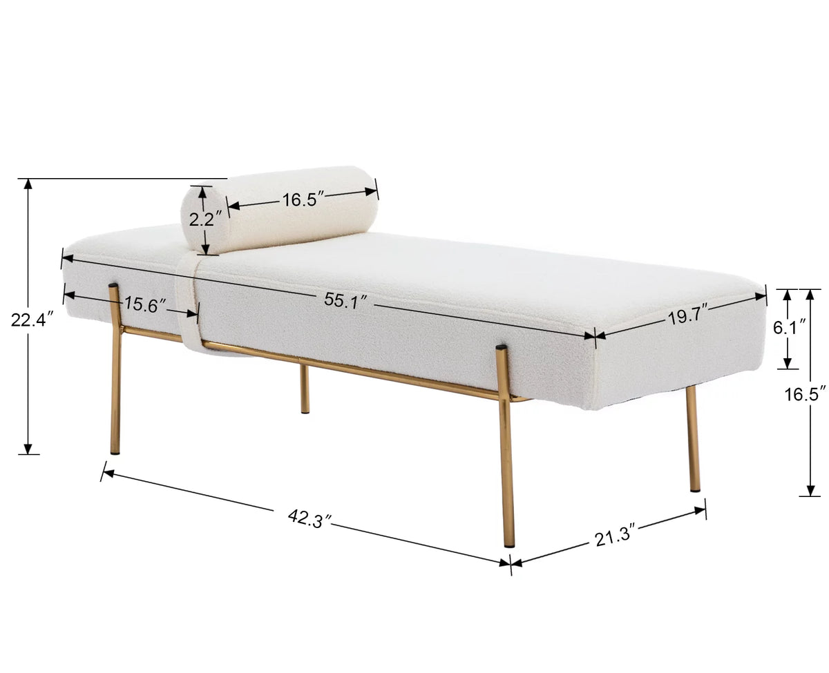 White Faux Fur Upholstered Bench with Gold Legs V62276
