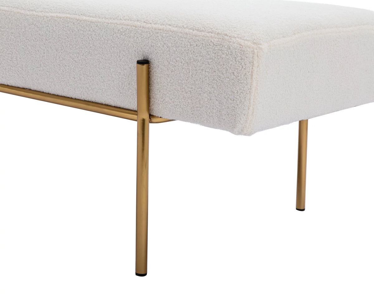White Faux Fur Upholstered Bench with Gold Legs V62276