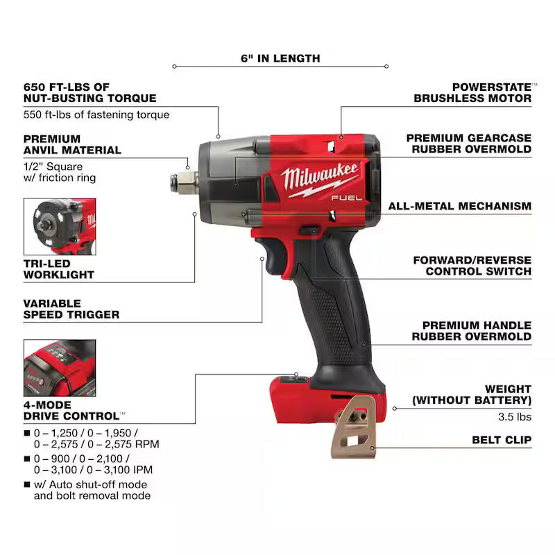 18V Lithium-Ion Brushless Cordless 1/2 in. Impact Wrench H642539