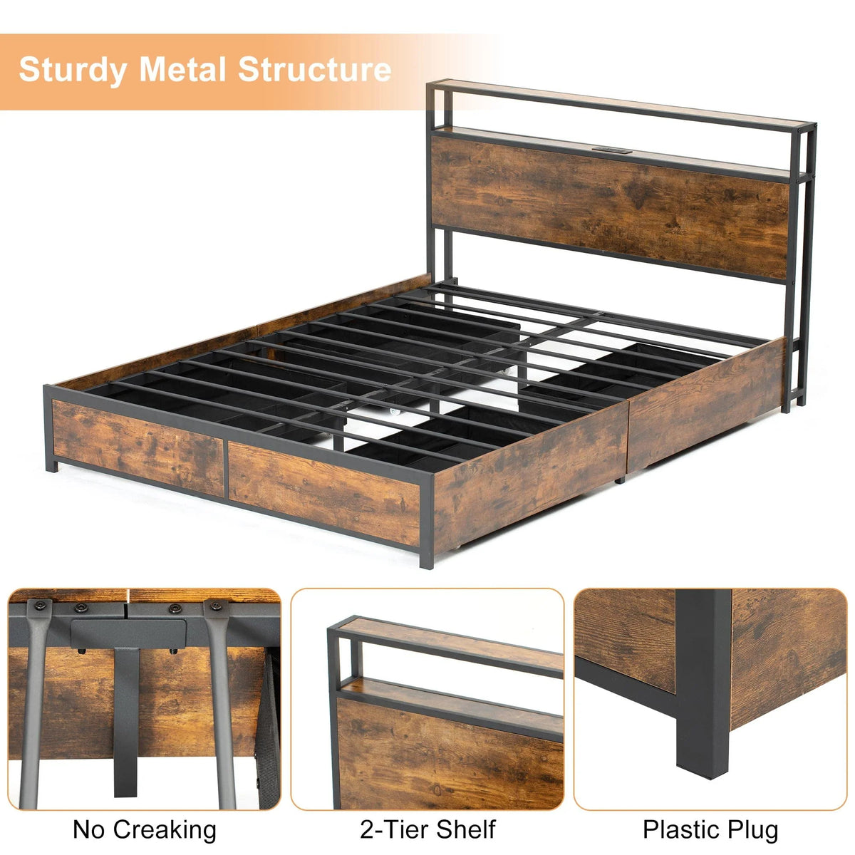 Full LED Bed Frame with Storage Headboard 4 Drawers K66433