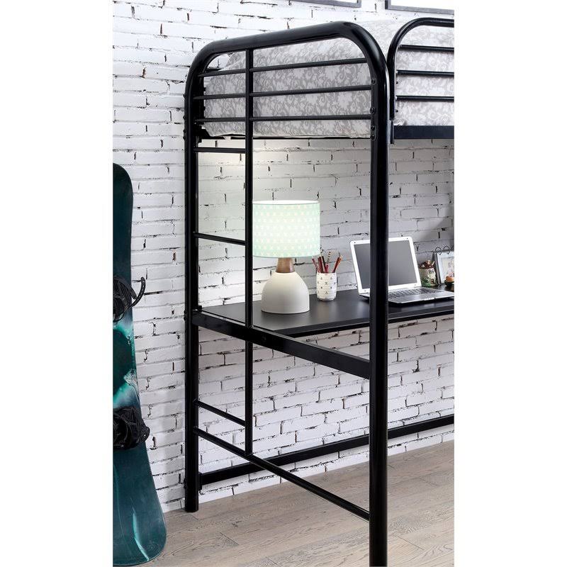Black Metal Twin Over Workstation Bunk Bed J162