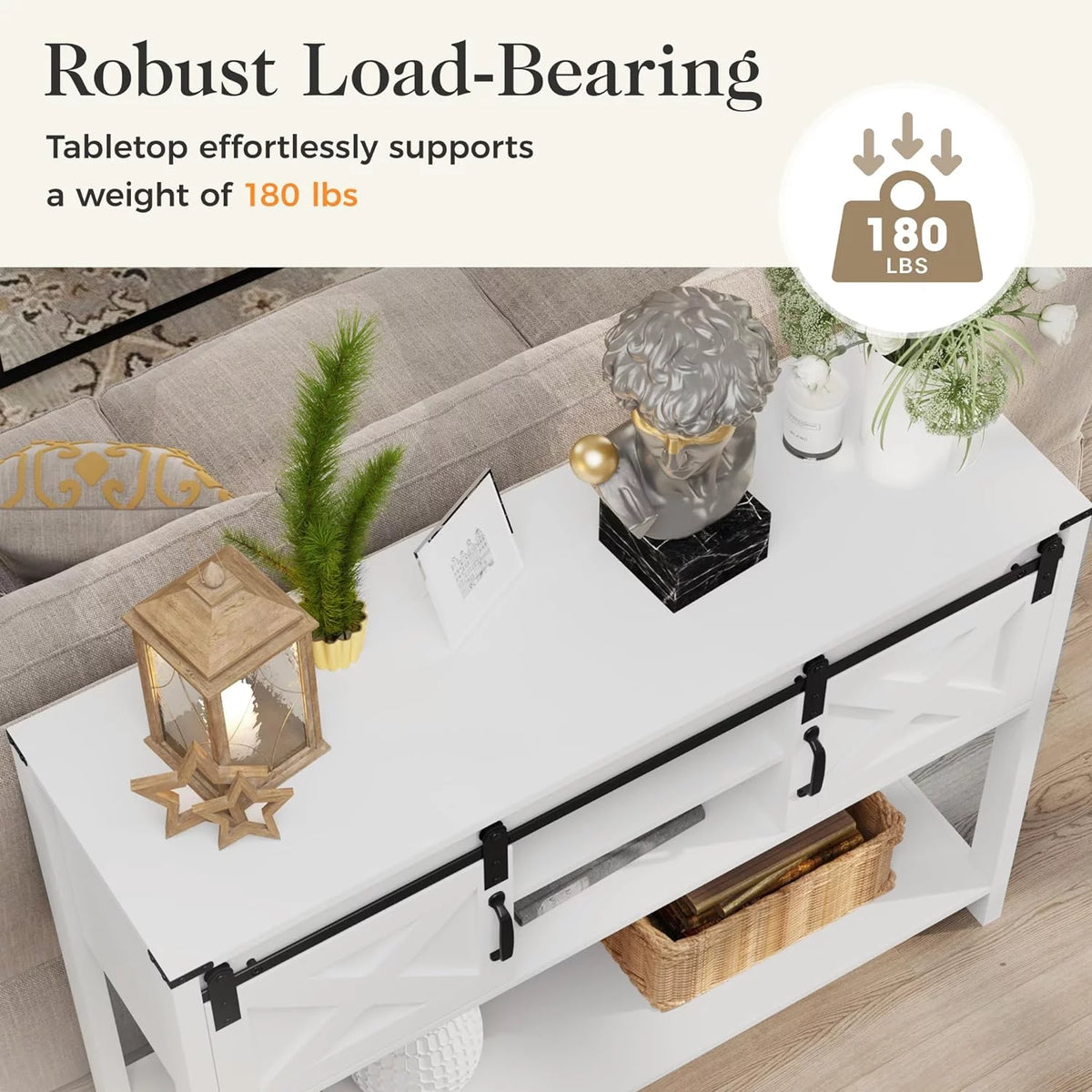 White Console Table with Storage and Shelves S592236