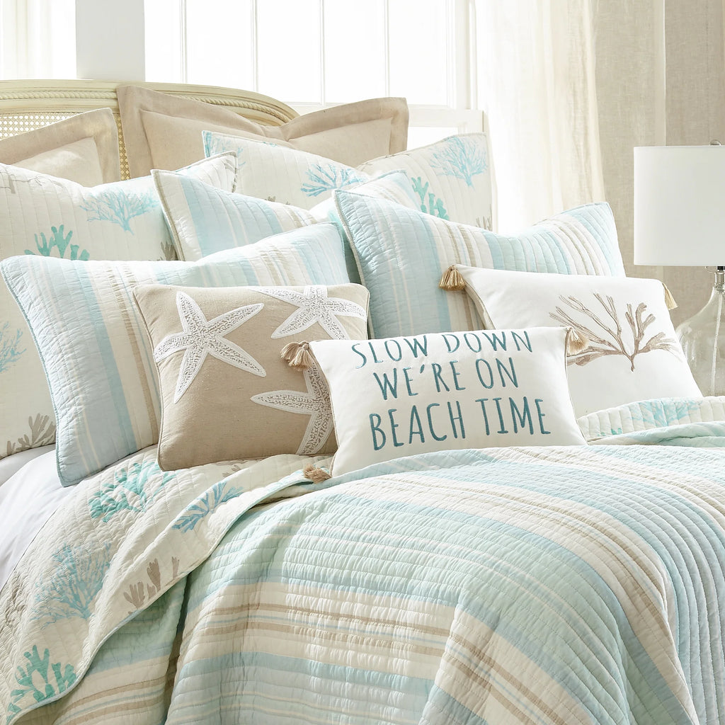 Full/Queen Striped Cotton Quilt Set with Two Shams B642